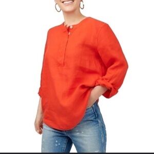 J. Crew Button Front Linen Orange Long Sleeve Tunic
